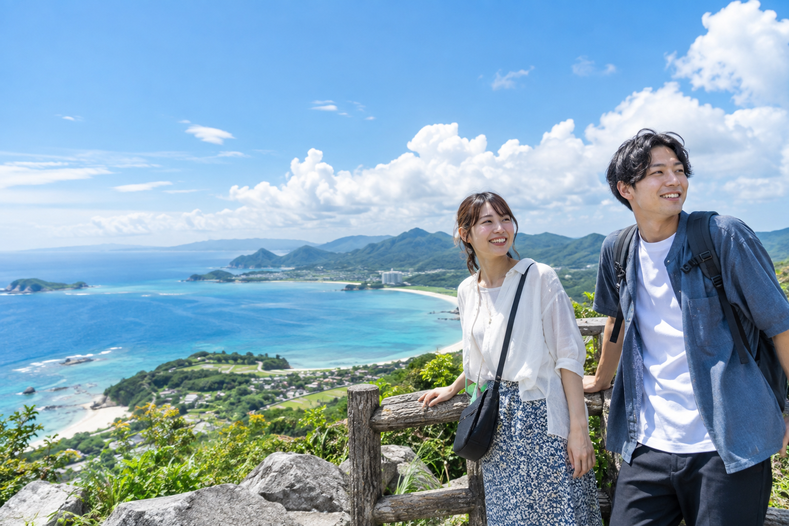 海辺の旅を楽しむ二人のイメージ
